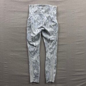 Lululemon High Rise Mesh Panel Leggings White Grey Abstract Print Size 4 25in